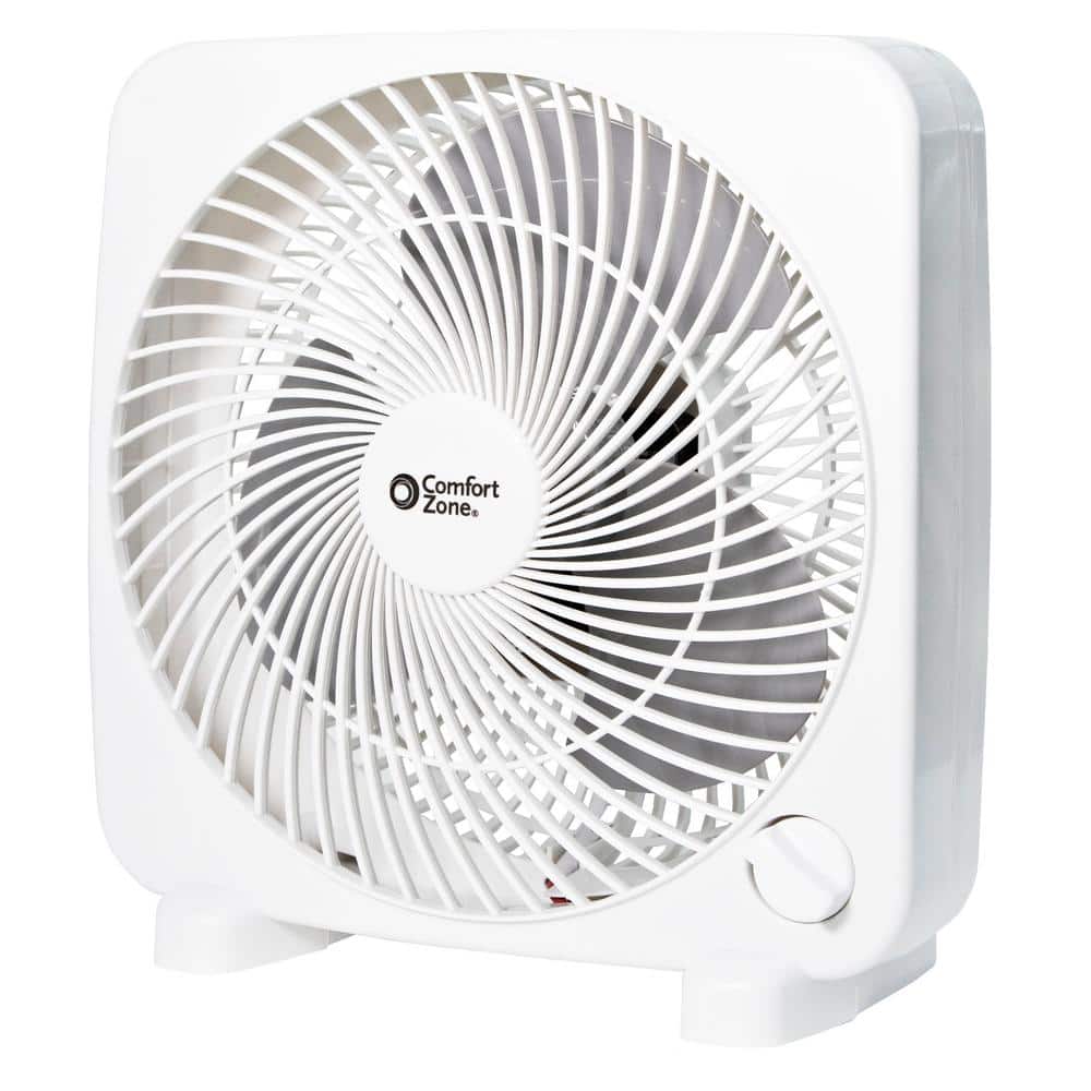 Comfort Zone 9 In White Box Fan With 2 Speed Front Control Cz9bwt The Home Depot