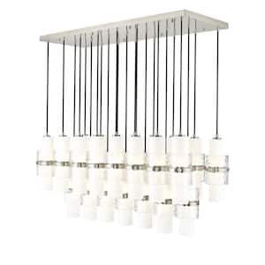 Cayden 54 in. 23-Light Brushed Nickel Linear Chandelier with Clear Plus Etched Opal Glass Shades