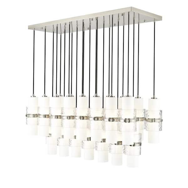 Unbranded Cayden 54 in. 23-Light Brushed Nickel Linear Chandelier with Clear Plus Etched Opal Glass Shades