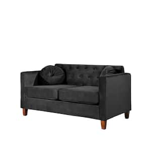 Lory 55 in. Black Velvet 2-Seat Lawson Loveseat with Square Arms