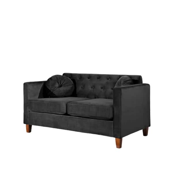 US Pride Furniture Lory 55 in. Black Velvet 2-Seats Lawson Loveseat with Square Arms