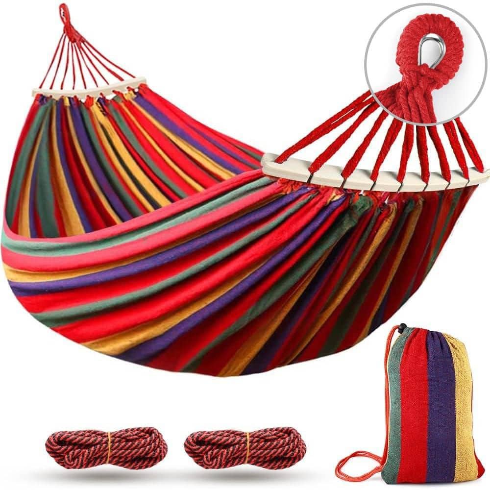 9 ft. Red Camping Hammock Bed, Durable Canvas Fabric Single Hammock with 2-Roll Balance Beam and Metal Knot Tree Straps price history on PriceWatchPro