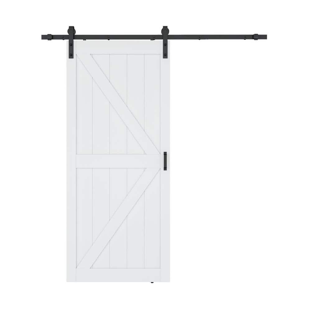 36 in. x 84 in. K Pattern White Solid Core MDF Sliding Barn Door with Hardw