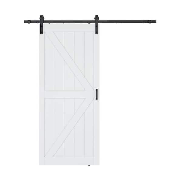 ANZZI 36 in. x 84 in. K Pattern White Solid Core MDF Sliding Barn Door with Hardware Kit