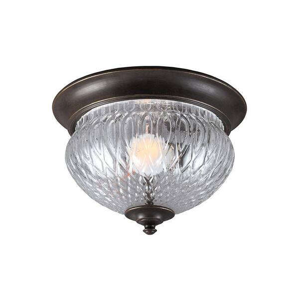 Generation Lighting Garfield Park 1-Light Outdoor Burled Iron Fluorescent Ceiling Flushmount with Clear Glass