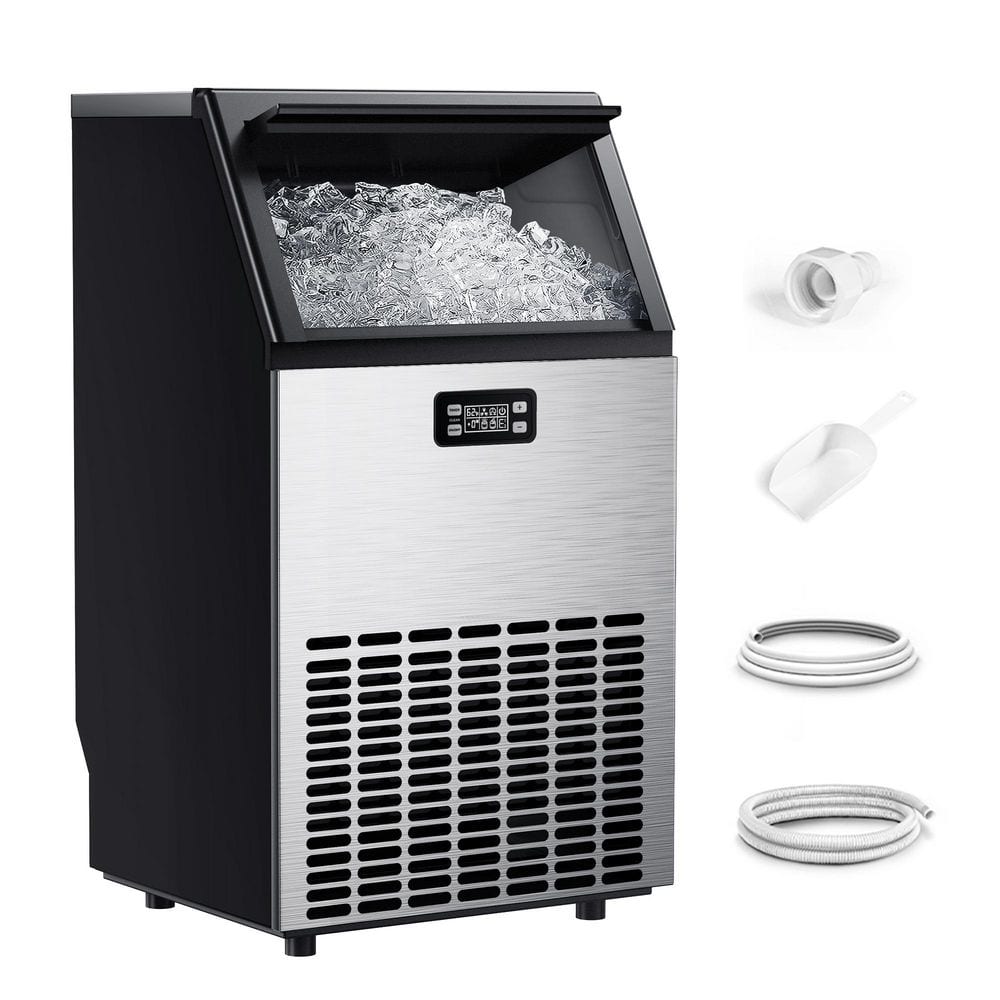 SIMZLIFE 17.3 in. 99 lb./24H Full Size Cubes Freestanding/Undercounter Ice Maker in Silver, 3 Ice Sizes and Ice Retention