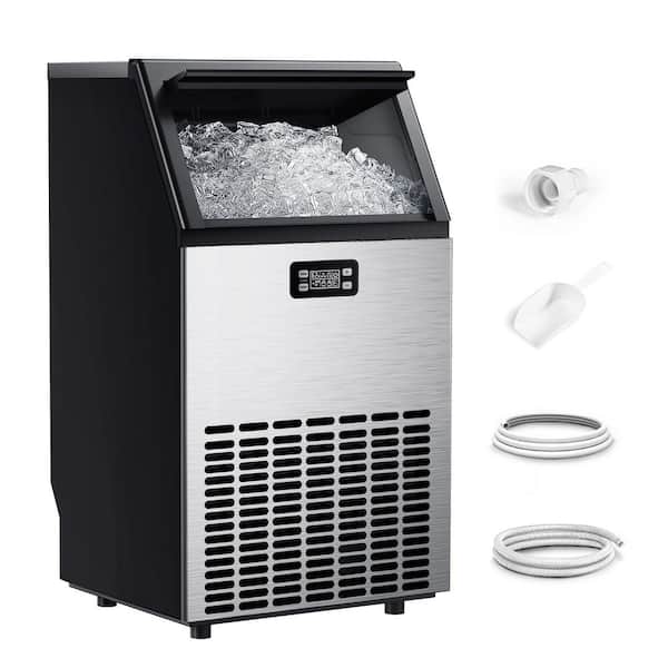 17.3 in. 99 lb./24H Full Size Cubes Freestanding/Undercounter Ice Maker in Silver, 3 Ice Sizes and Ice Retention