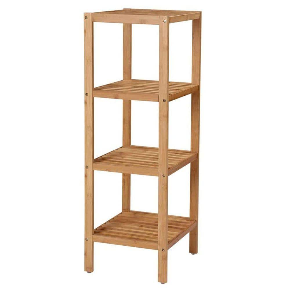 13 in. W x 13 in. D x 38.6 in. H Natural Bamboo 4-Tier Floor Mount Bathroom Shelf