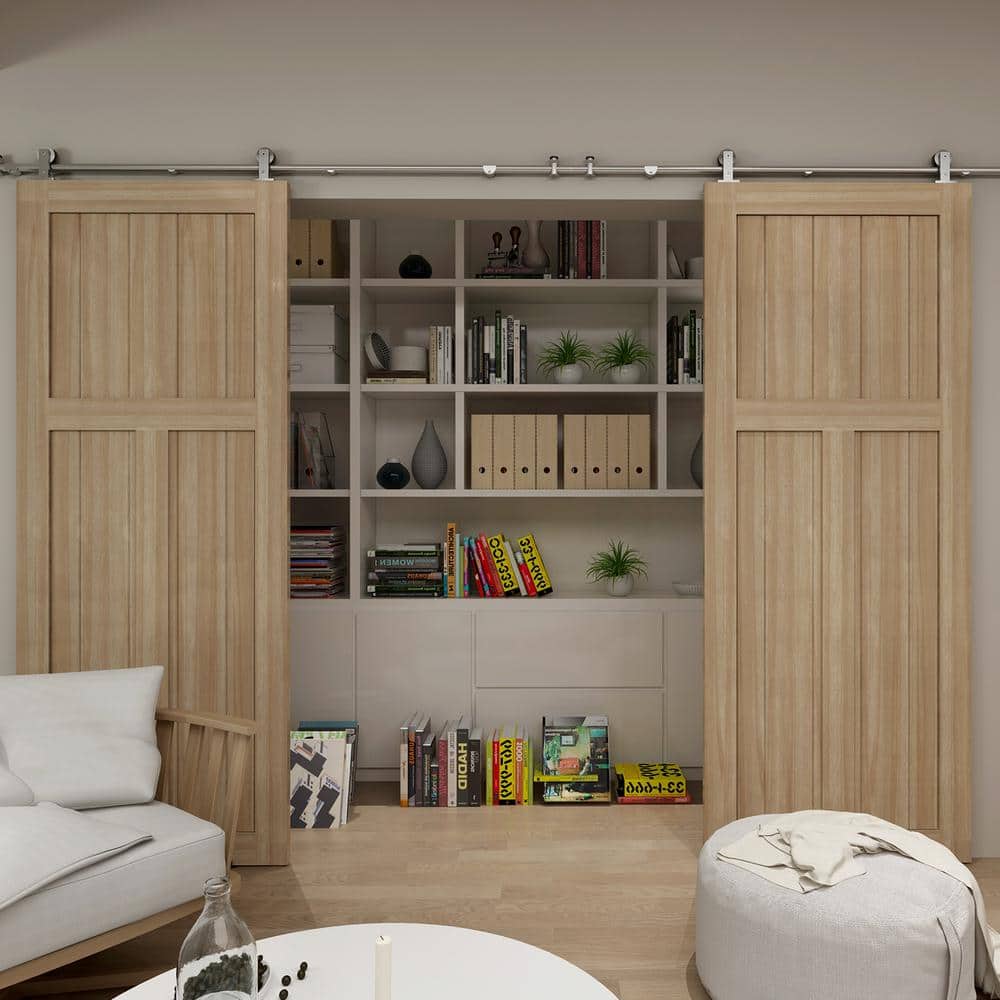 84'' Unfinished Knotty Pine Solid Wood Paneled Barn Door