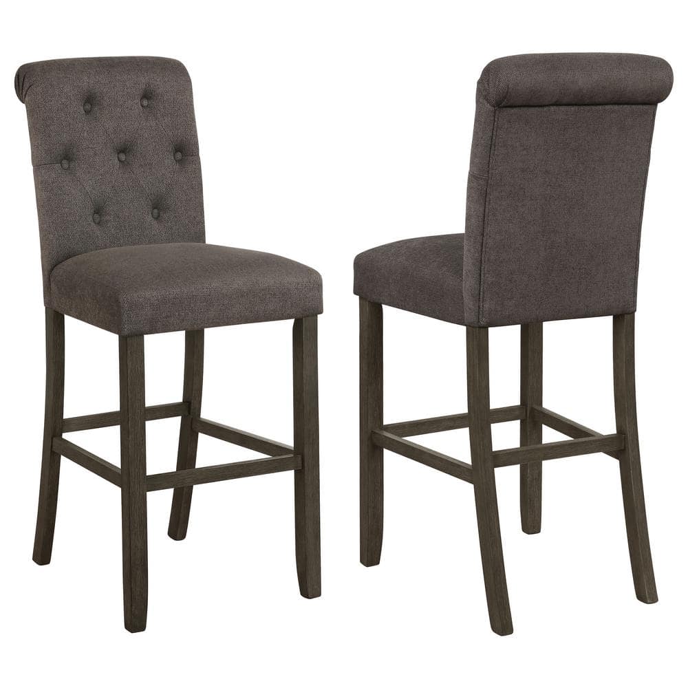 Balboa Dark Gray Tufted Back Bar Stools with Rustic Wood Frame