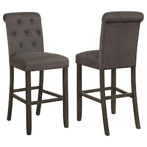 44.5 in. H Rustic Brown and Grey Tufted Back Wood Frame Bar Stool with Fabric Seat (Set of 2)