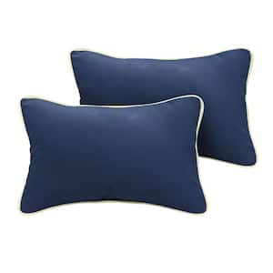 Sunbrella Navy Blue with Ivory Rectangular Outdoor Corded Lumbar Pillows (2-Pack)