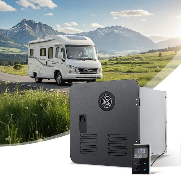 RV Tankless Water Heater, Instant Shower with 15 x 15 in. Black Door and Remote Controller, 55000BTU Hot Water