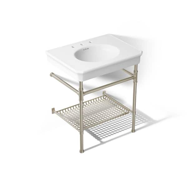 Claude by Studio McGee 30 in. Console Sink with 8 in. Widespread Faucet Holes in White with Vibrant Brushed Nickel