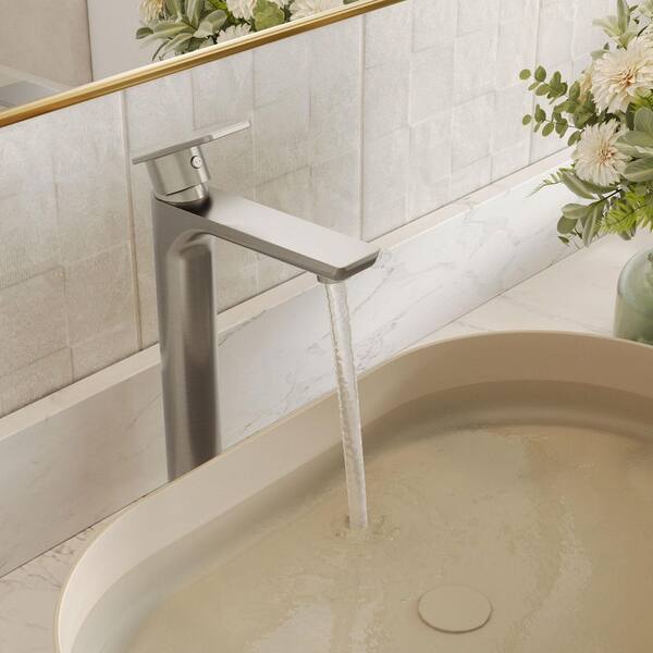 10 in. Spout Height Single Handle Single Hole Bathroom Faucet in Brushed Nickel