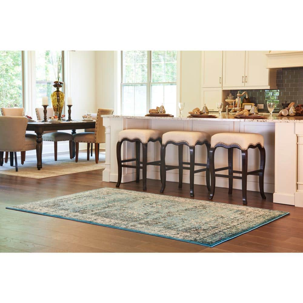 Elegant Blue Floral Indoor Rectangular Rug, 2' x 3', Stain-Resistant
