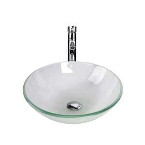 Frosted Glass Bathroom Vanity Sink Round Bowl Vessel Sink with Pop Up Drain