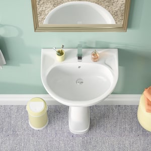 20 in. W x 16.5 in. D U-Shape Design Vitreous China Pedestal Combo Bathroom Sink in White with Overflow