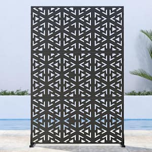 72 in. x 47 in. Outdoor Metal Privacy Screen Garden Fence Triangle Pattern Wall Applique in Black