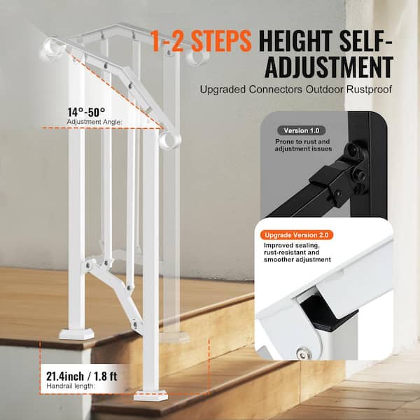 VEVOR Handrails for Outdoor Steps 1-2 Step Stair Hand Rail Kit Transitional Carbon Steel Railings 37.99 in. H x 3.31 in. W