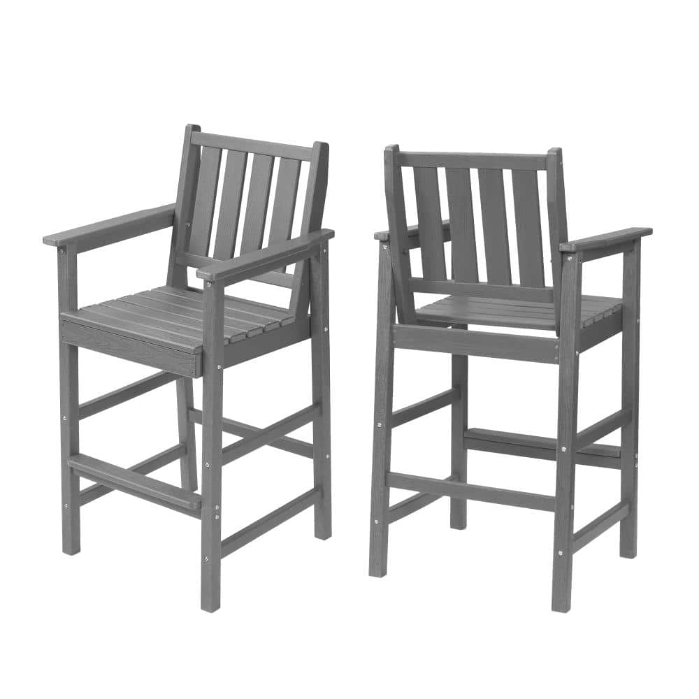 2-Piece HDPE Outdoor Counter Height Bar Stools, Tall Adirondack Chair with Footrest, Gray price history on PriceWatchPro