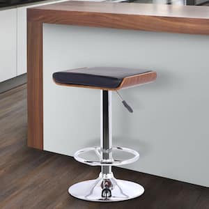 Java Bar Stool in Chrome with Walnut wood and Black Pu upholstery