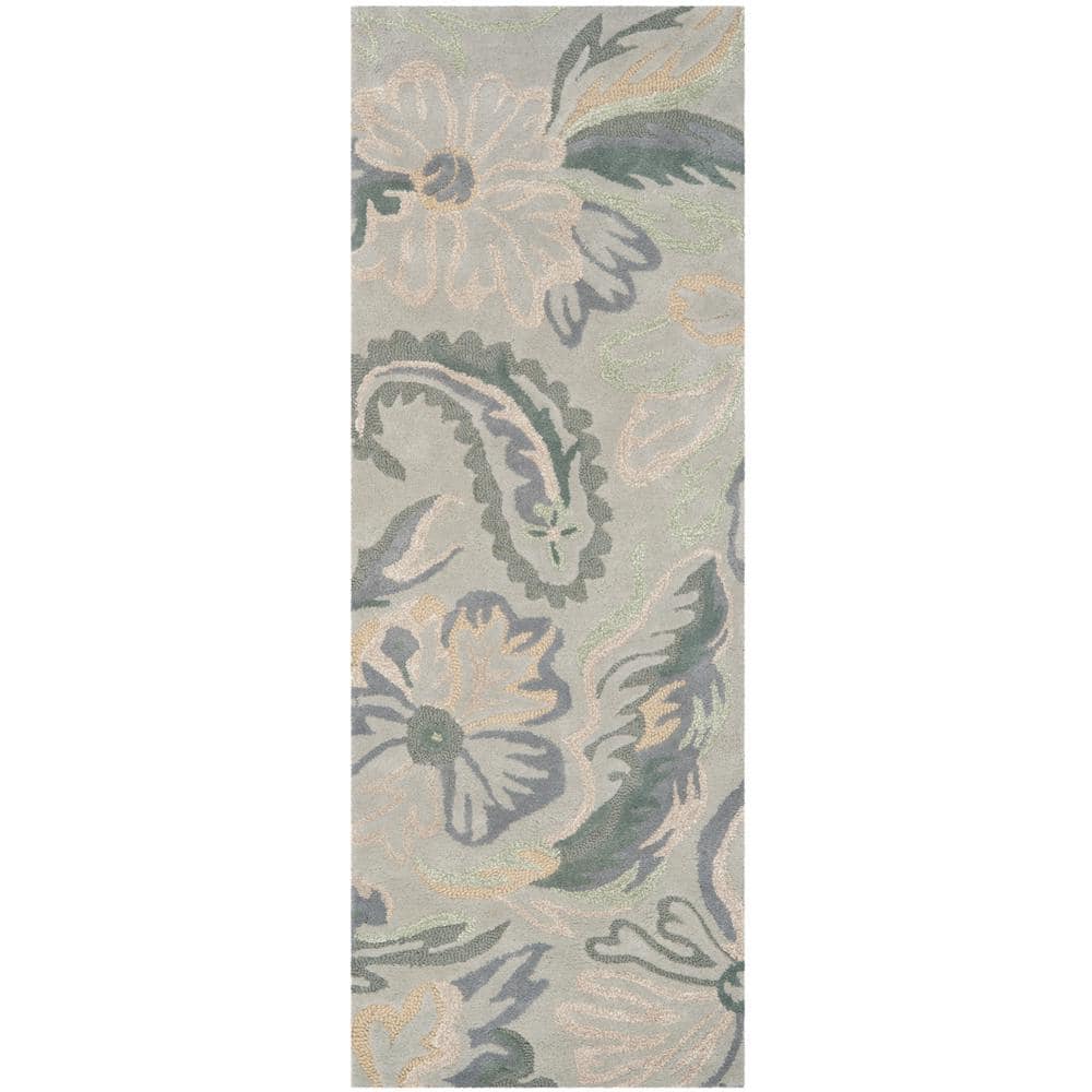 Gray Floral Hand-Tufted Wool Runner Rug