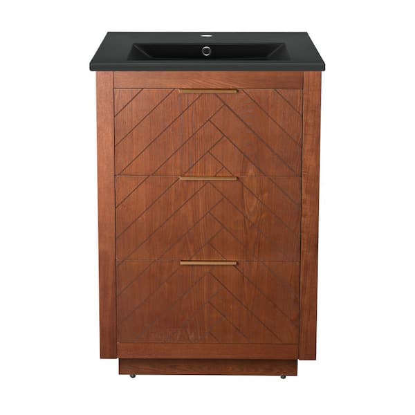 Swiss Madison Daxton 24 in. W Bathroom Vanity in Brown Walnut with Black Ceramic Sink Top