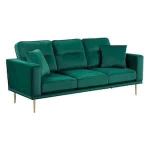 Armando 82 in. W. Straight Arm Velvet Rectangle Sofa in Green