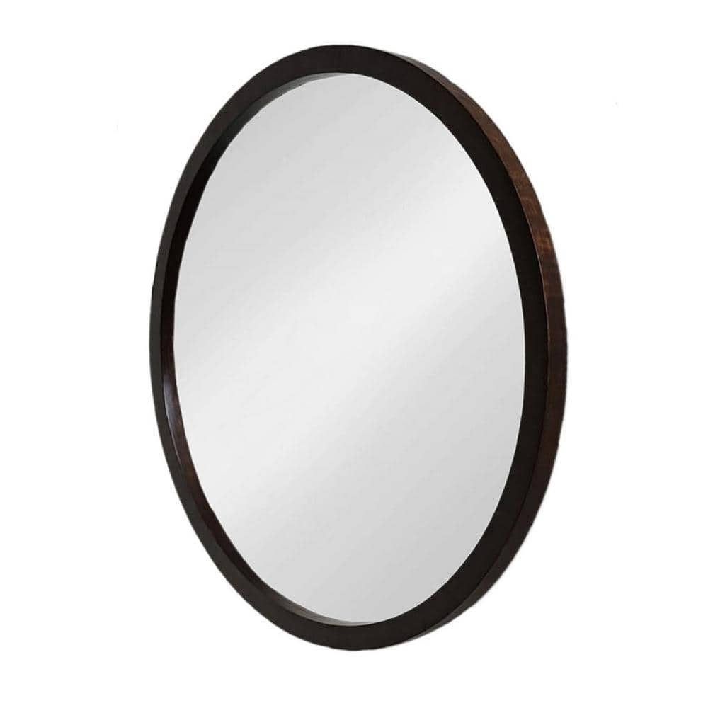 Round Dark Brown Mango Wood Wall Mirror 19.7"