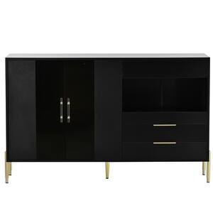 53.5 in. W x 15.7 in. D x 33.5 in. H Black Linen Cabinet with Two Doors and Adjustable Shelves