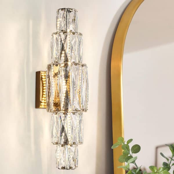 LNC Cryptography Modern 1-Light Plating Brass Dimmable Wall Sconce with Crystal Decorations