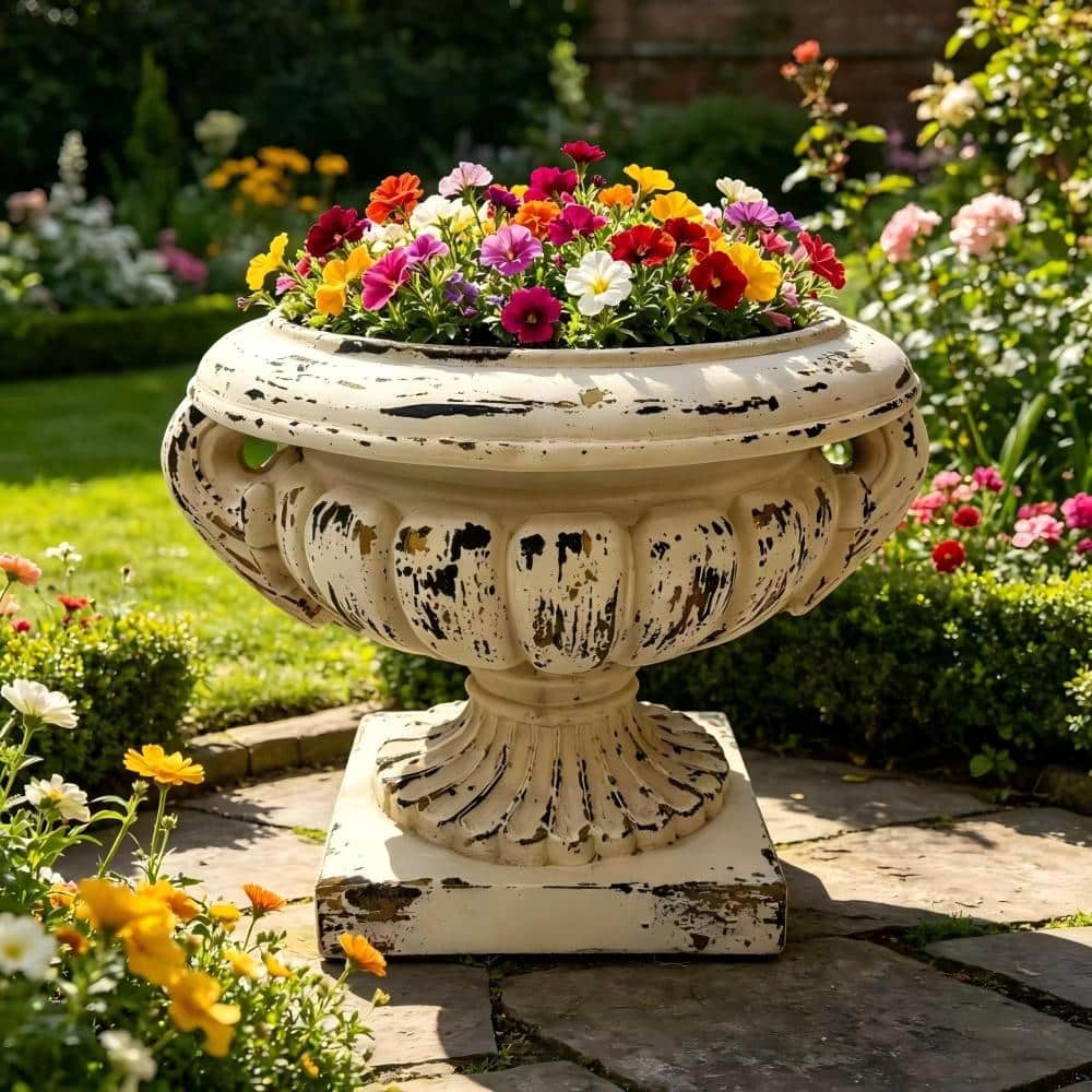"MGO Outdoor Garden Urn Planter, Antique White 17.71""Wx17.71""Dx13.58""H" price history on PriceWatchPro