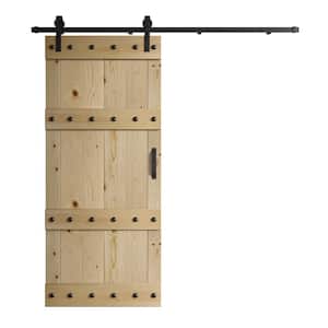 Castle Series 36 in. x 84 in. Unfinished DIY Knotty Pine Wood Sliding Barn Door with Hardware Kit