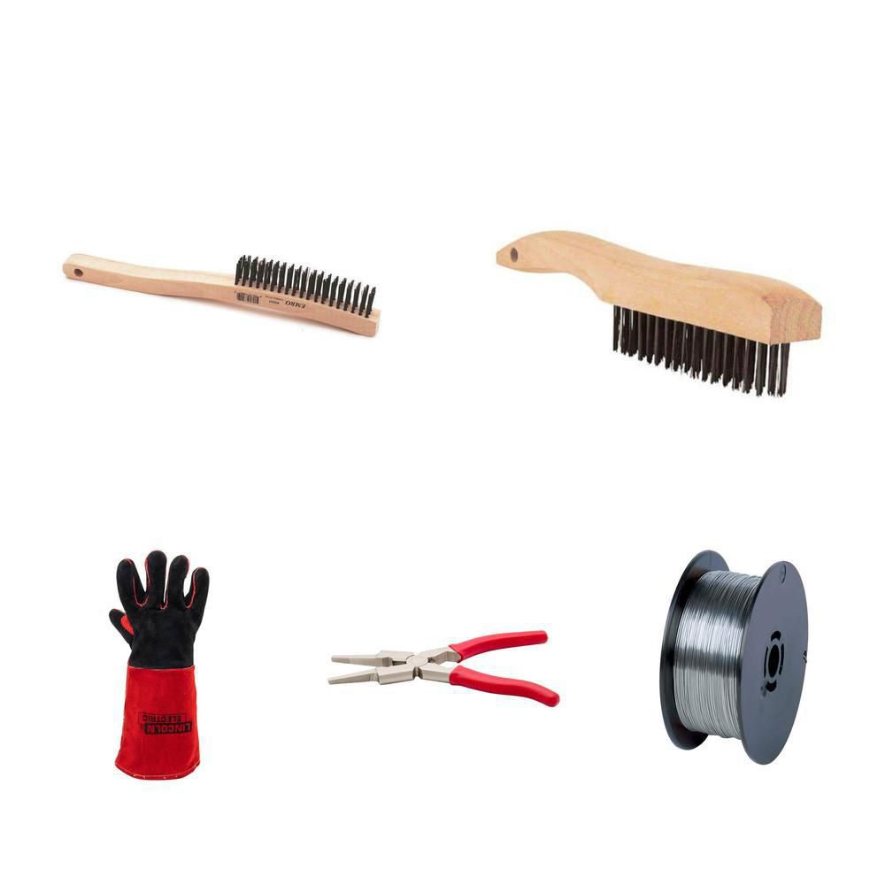 Premium Leather Welding Gloves, .035 in. NR211-MP Wire, Brushes & MIG Pliers Combo