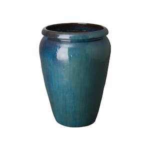 20 in. Dia Teal Ceramic Round Planter With A Lip