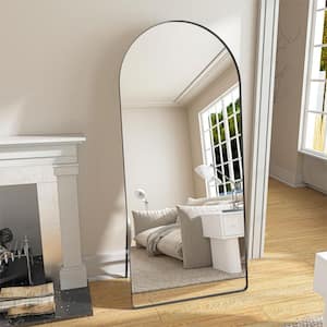 32 in. W x 71 in. H Arched Black Aluminum Alloy Framed Wall Mirror Free Standing Floor Mirror