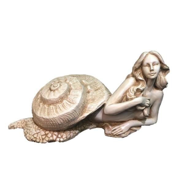 HOMESTYLES 12 in. Antique White Sao Sexy Sea Snail Mermaid in Her Exotic Shell Nautical Beach Statue