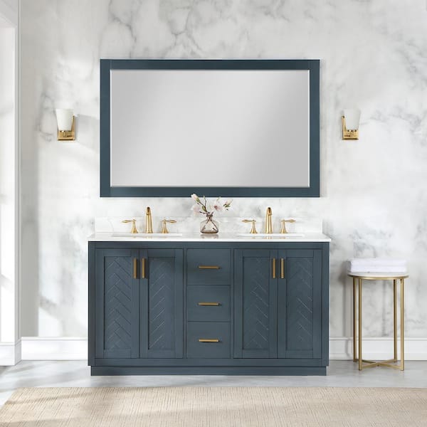 Altair Maribella 57.2 in. W x 36 in. H Rectangular Wood Framed Wall Bathroom Vanity Mirror in Classical Blue