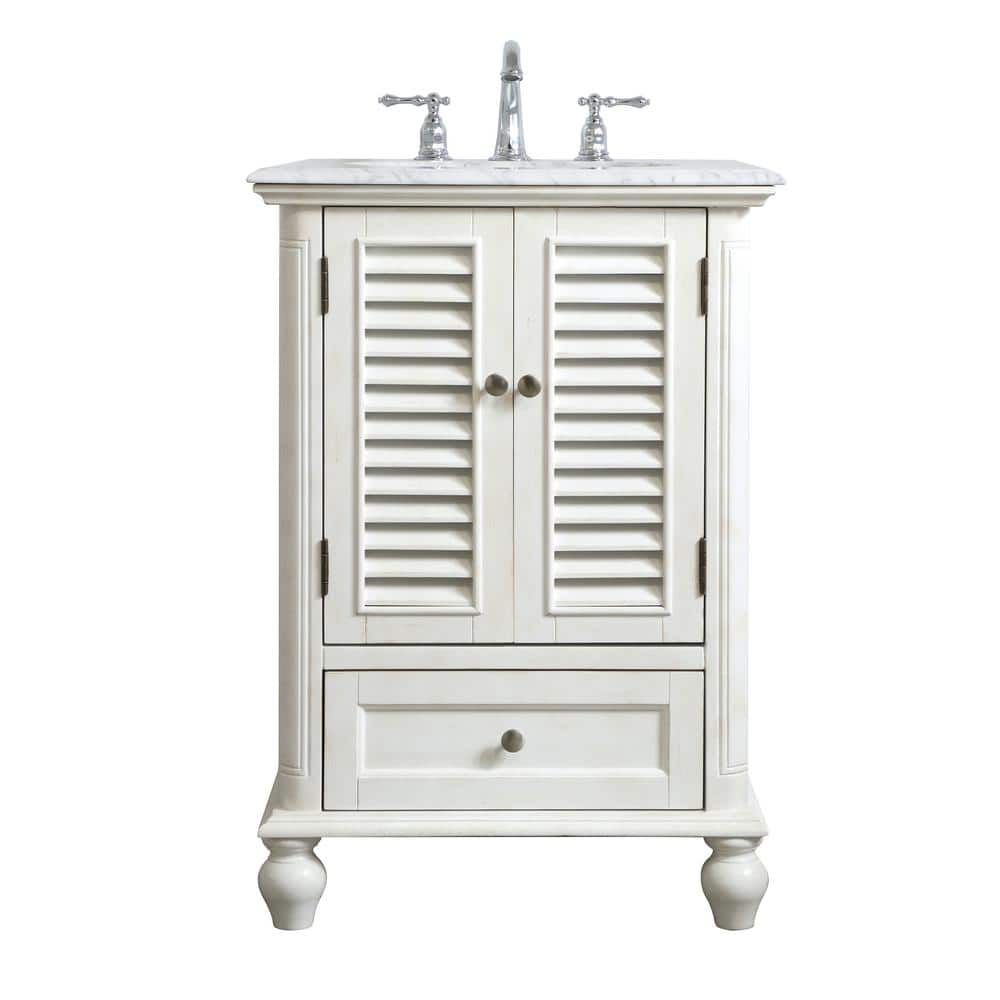 Simply Living 24 in. Single Bathroom Vanity in Antique White with Marble Va
