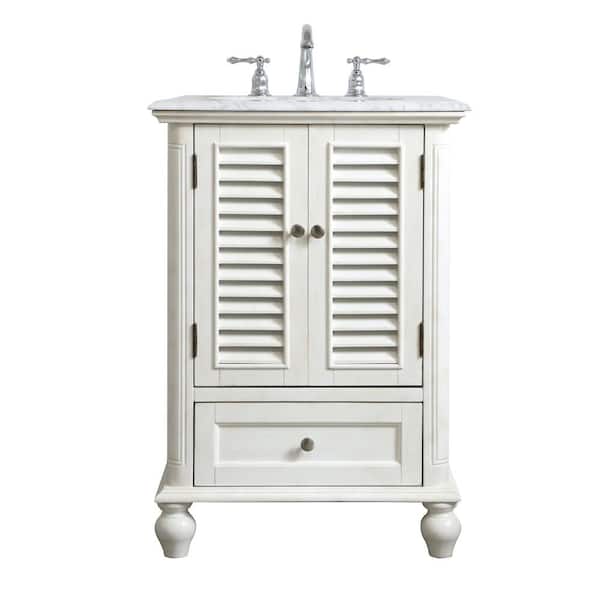 Unbranded Simply Living 24 in. Single Bathroom Vanity in Antique White with Marble Vanity Top in Carrara White