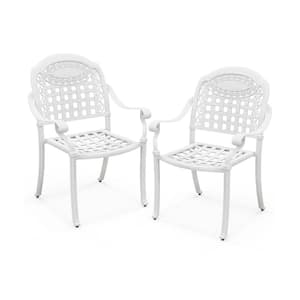 Rustproof Cast Aluminum Outdoor Dining Chairs in White with Stackable Design and Adjustable Foot Pads Set of 2