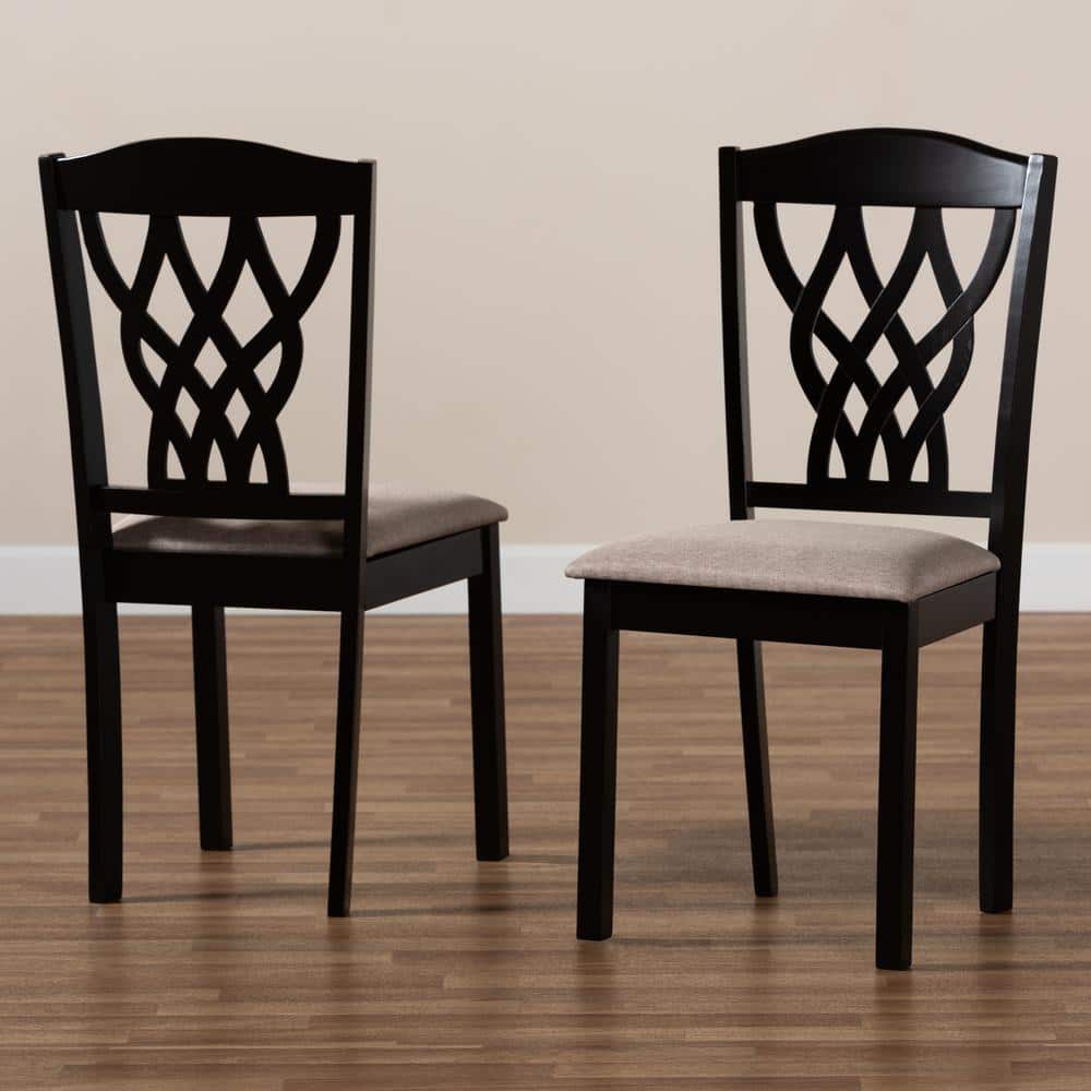Sand Leather & Dark Brown Wood Low Side Chair with Cane Accent