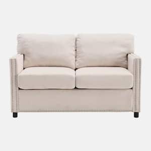 52.36 in. Straight Arm Modern chenille Fabric Rectangle Loveseat Sofa in. Beige