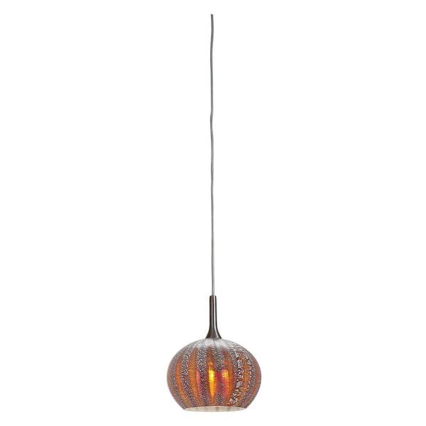 Illumine 1-Light Pendant Brushed Steel Finish Silver Amber Ribbed Opalin Glass-DISCONTINUED
