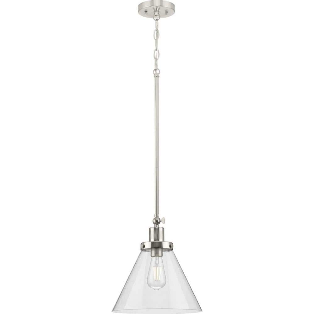 Hinton Brushed Nickel Industrial Pendant with Seeded Glass Shade