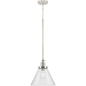 Hinton 1-Light Brushed Nickel Seeded Glass Industrial Pendant Light