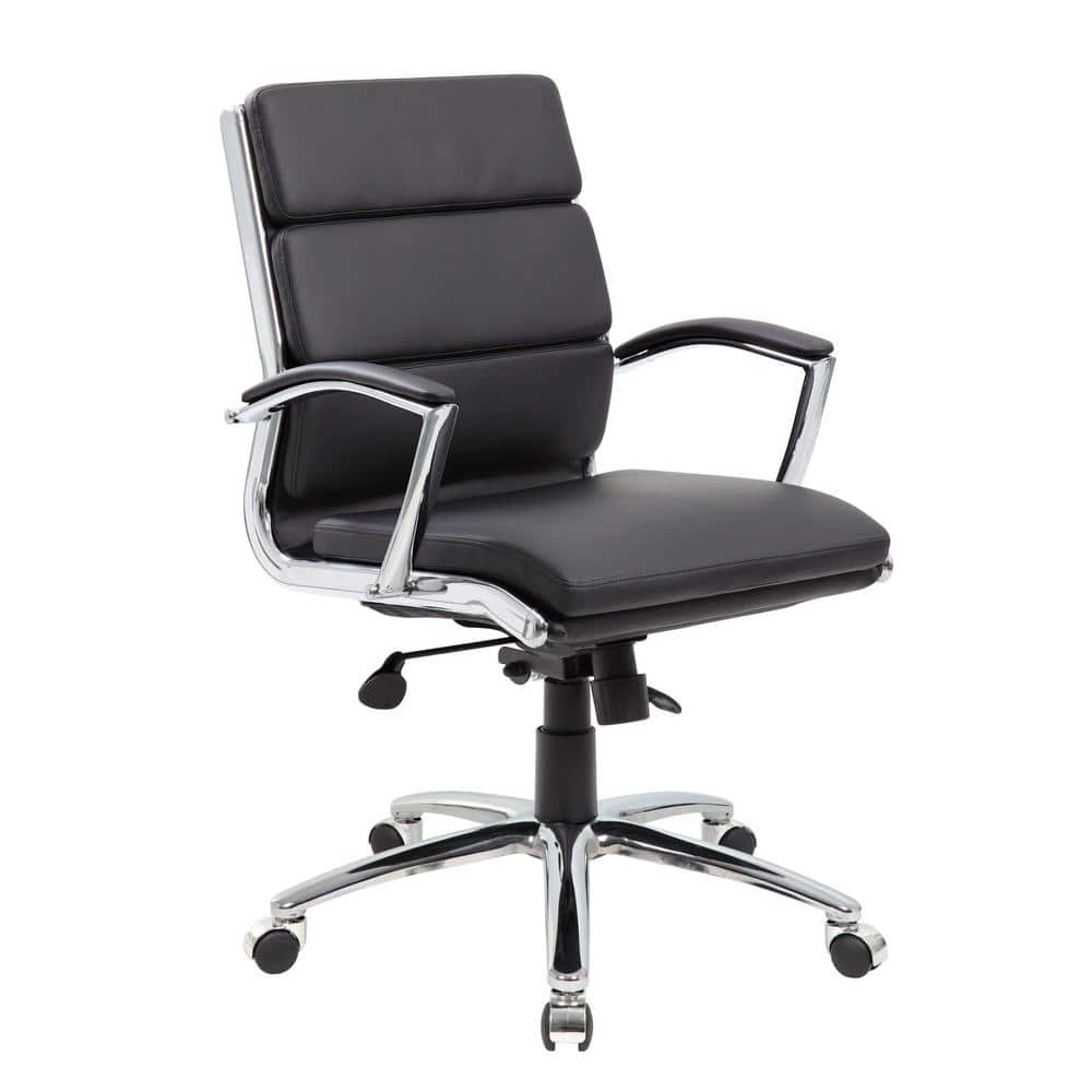 Black Contemporary Mid Back Executive Desk Chair Caresoft Vinyl Upholstery 
