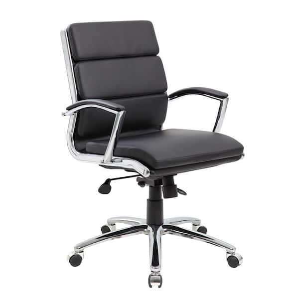 BOSS Office Products Black Contemporary Mid Back Executive Desk Chair Caresoft Vinyl Upholstery Ergonomic Seat Height Adjustment