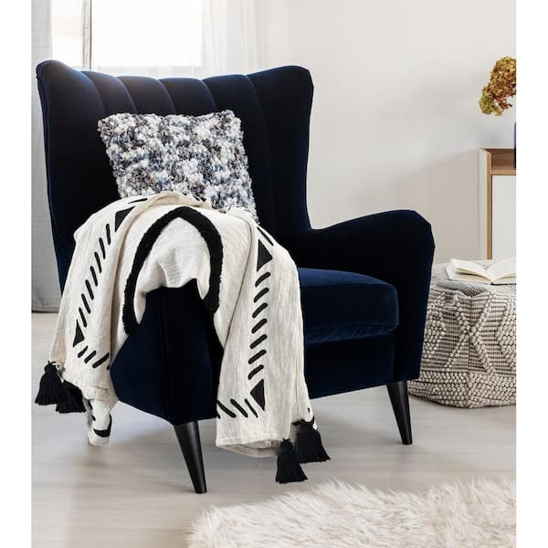 Unbranded Avant Garde Black/White 50 in. x 60 in. Modern Boho Tufted Diamond Bordered Geometric All Natural Cotton Throw Blanket